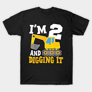 I'M Two 2Nd Years Old Birthday Boy Excavator Construction T-Shirt